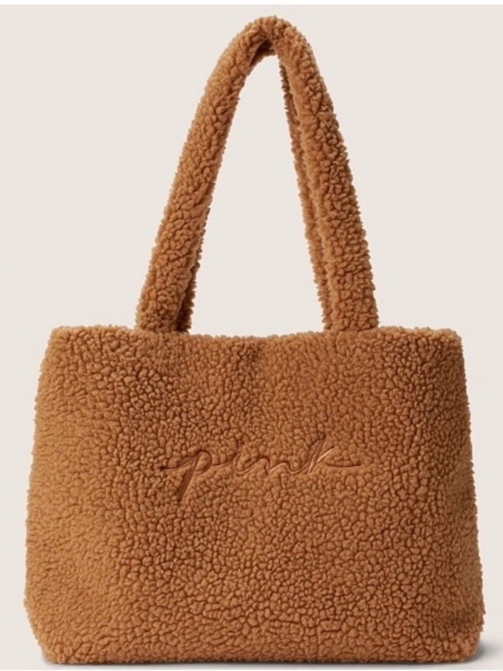 PINK Teddy Shearling Tote Bag in Camel